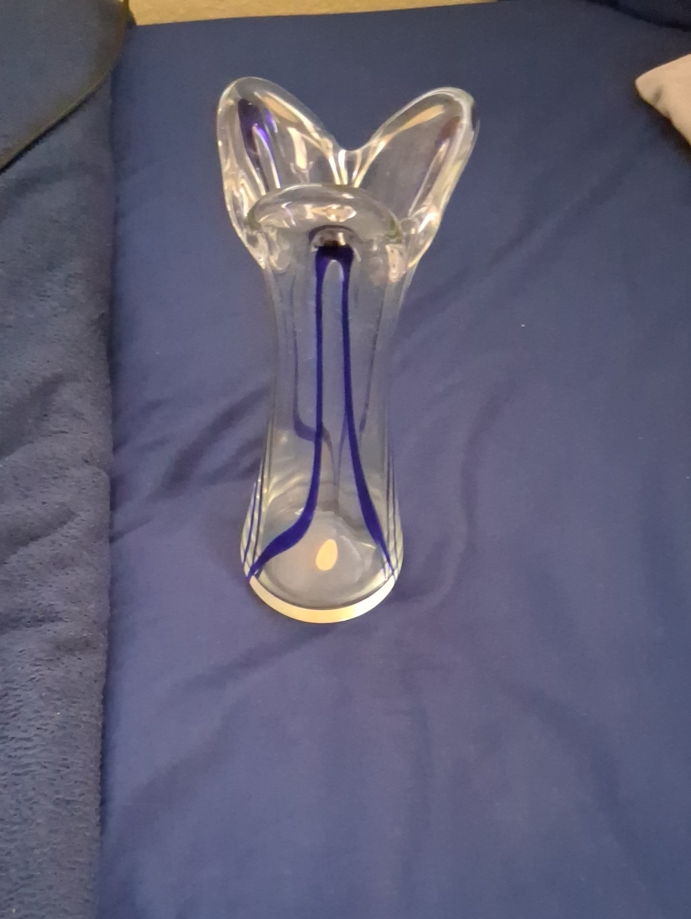 Clear Glass Bud Vase with Blue Ribbon Accent